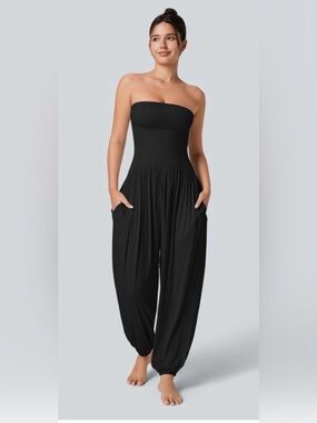 Ribbed Tube Backless Side Pocket Casual large Black